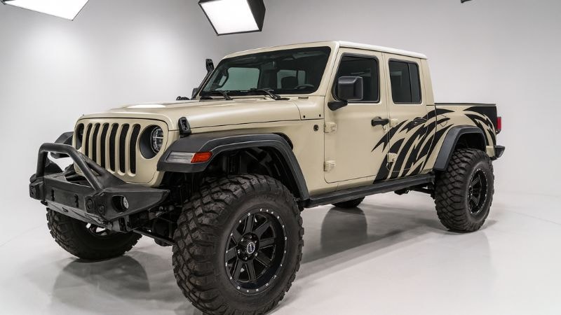 A Jeep customized with decals to enhance aesthetics