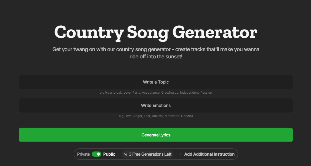 Lyricsgenerator Country Song Generator with AI for Free