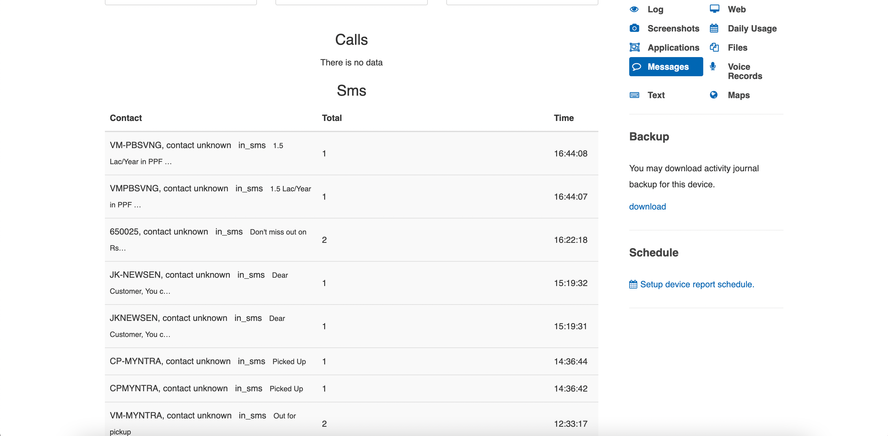 KidLogger call and text message monitoring 