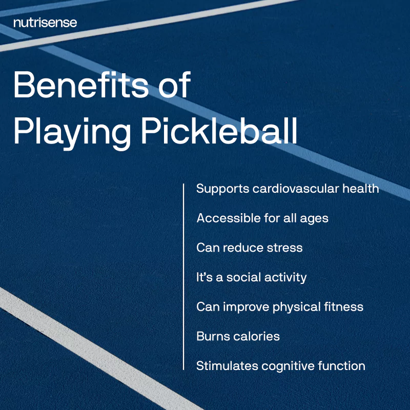 An active group of individuals playing pickleball, emphasizing its health benefits.