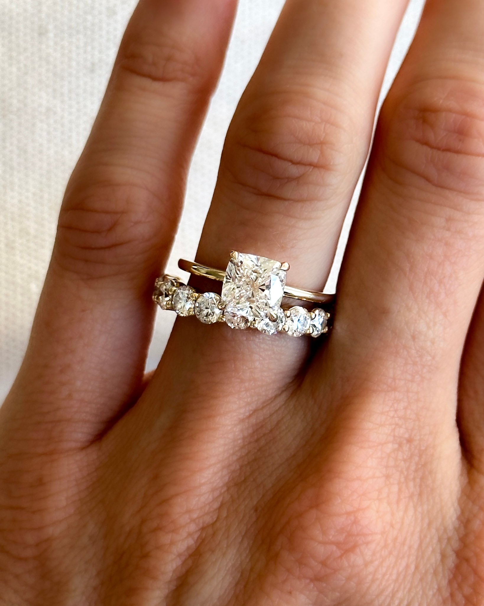 Thin + Simple Solitaire Engagement Ring With Cushion Cut Diamond