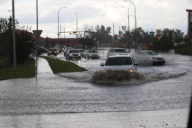 flooded, road, flood, flooding, storm, rain, water, wet, nature, thunderstorm, city