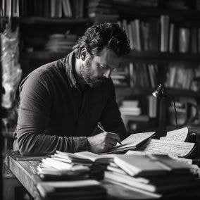 Man writing at desk