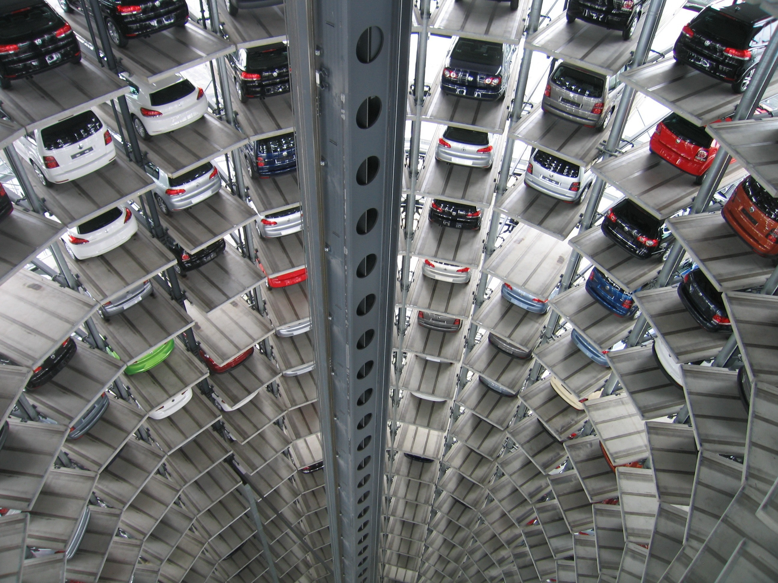 Cars arranged in a large dealership