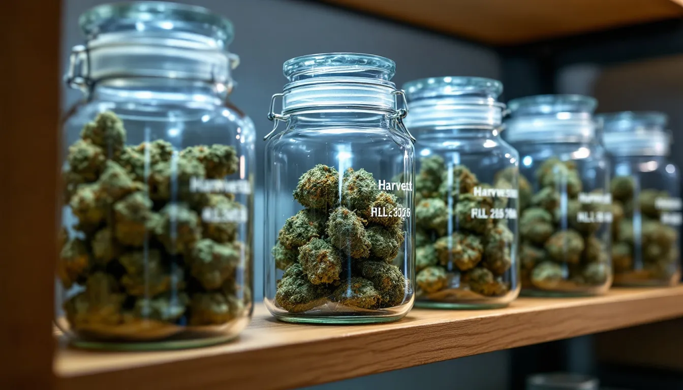 A well-organized storage setup for cannabis, designed to preserve terpenes and maintain product quality.
