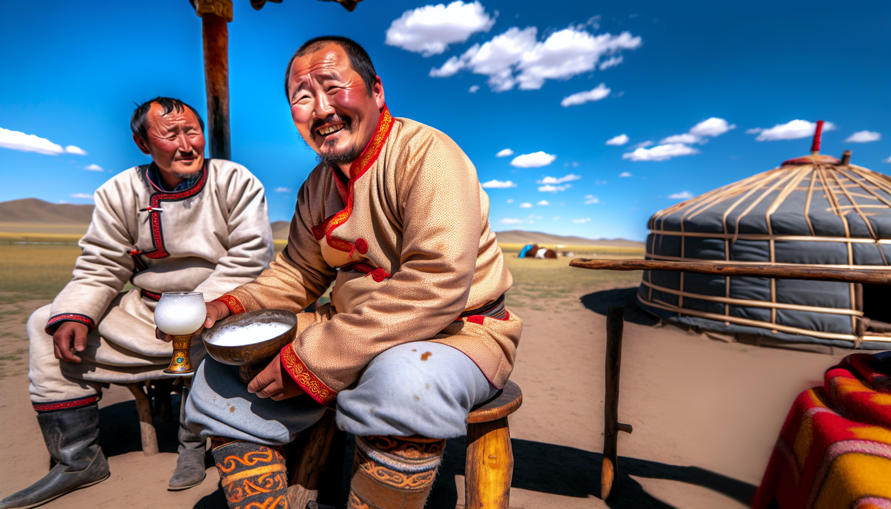 A nomadic Mongolian man enjoying a traditional beverage