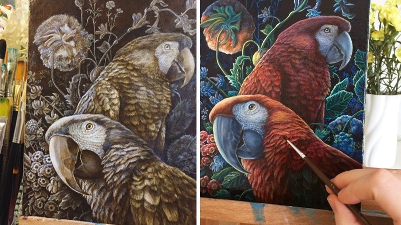 You can use this glazing technique to layer vibrant color on top of a underpainting to ensure your values stay correct. 