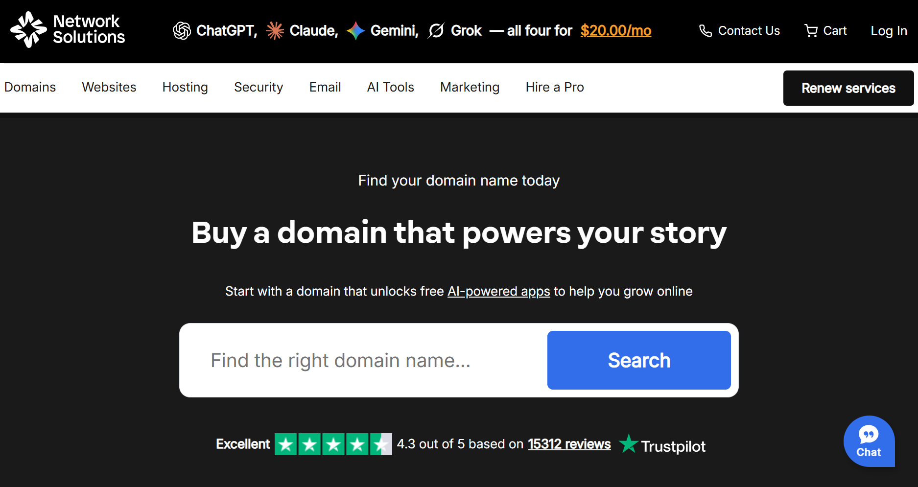 A screenshot of Network Solutions' Domains page