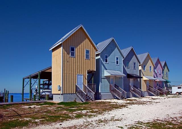 houses, row, beach