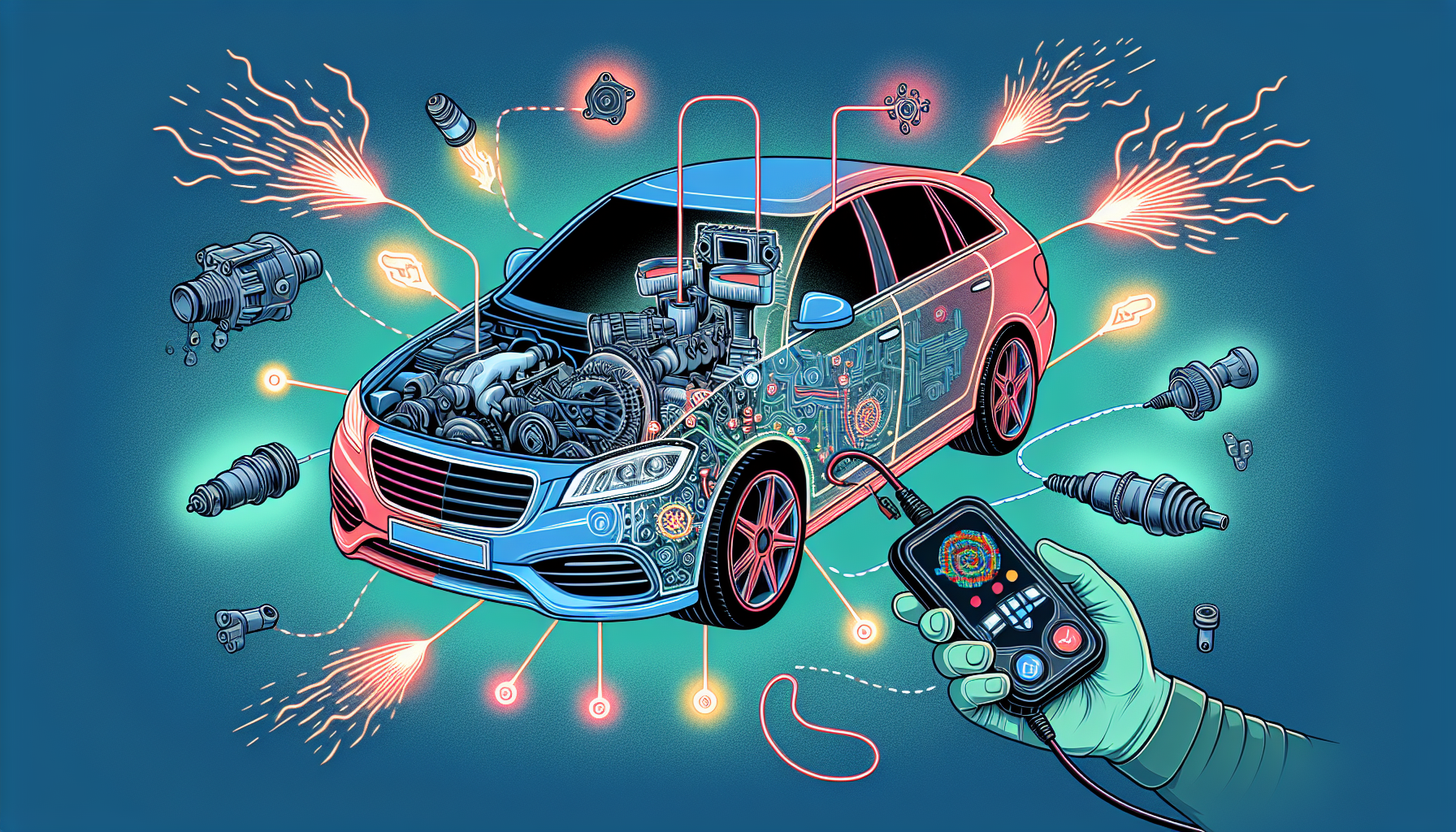 Illustration of common car issues diagnosed by diagnostic tools