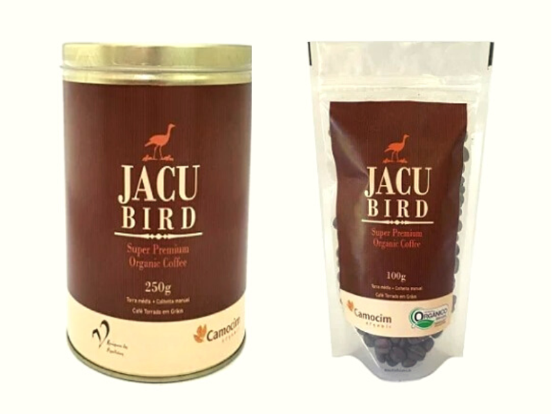 Café do jacu na lata e embalagem simples. Fotos: Site oficial Fazenda Camocim - www.cafecamocim.com.br.