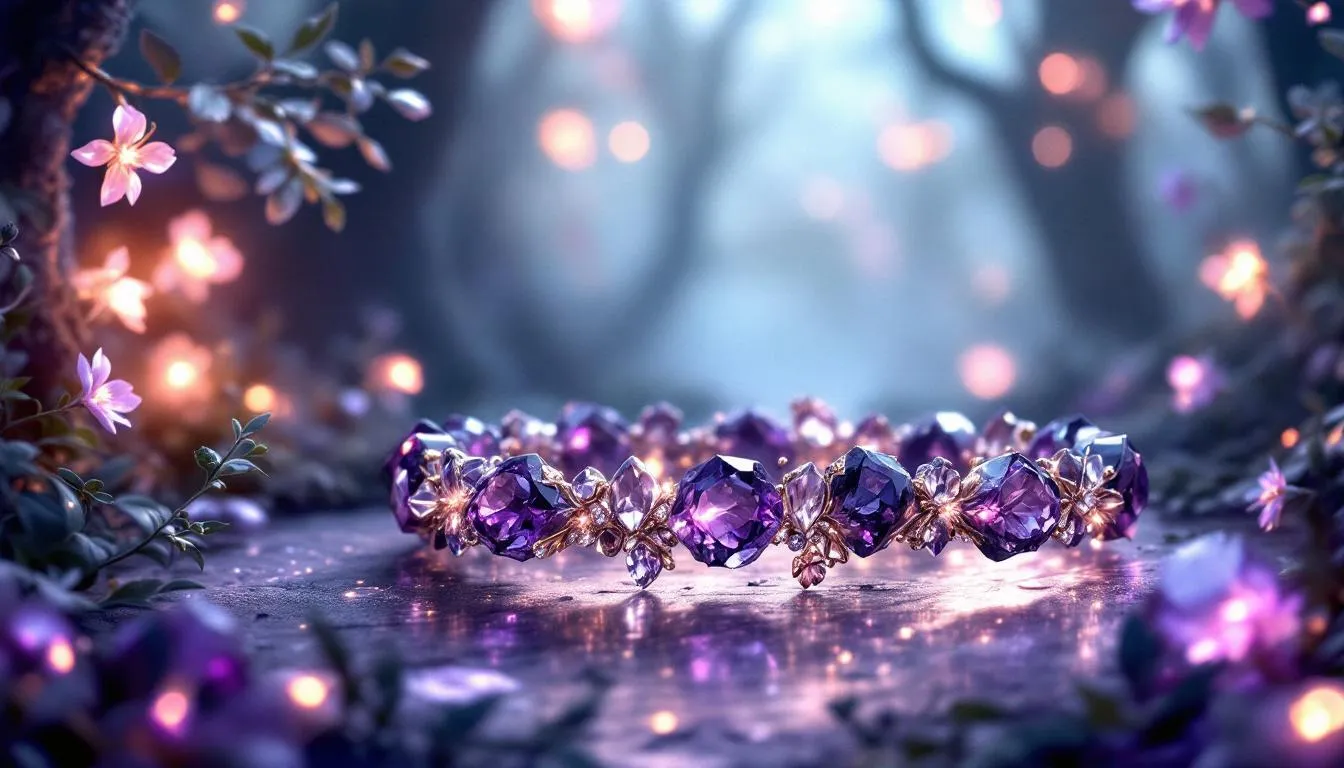 A variety of amethyst bracelets in different styles.