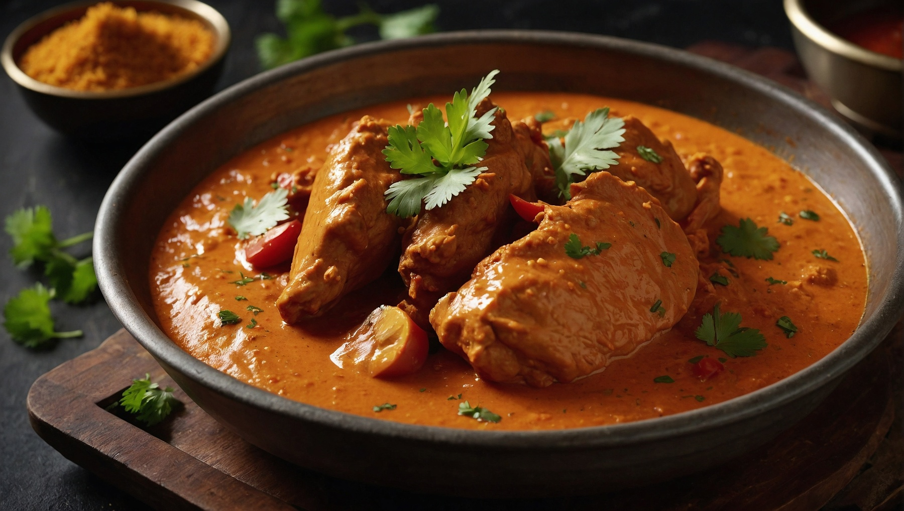 Delicious butter chicken dish showcased in a vibrant display.