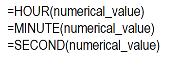 HOUR, MINUTE, and SECOND functions