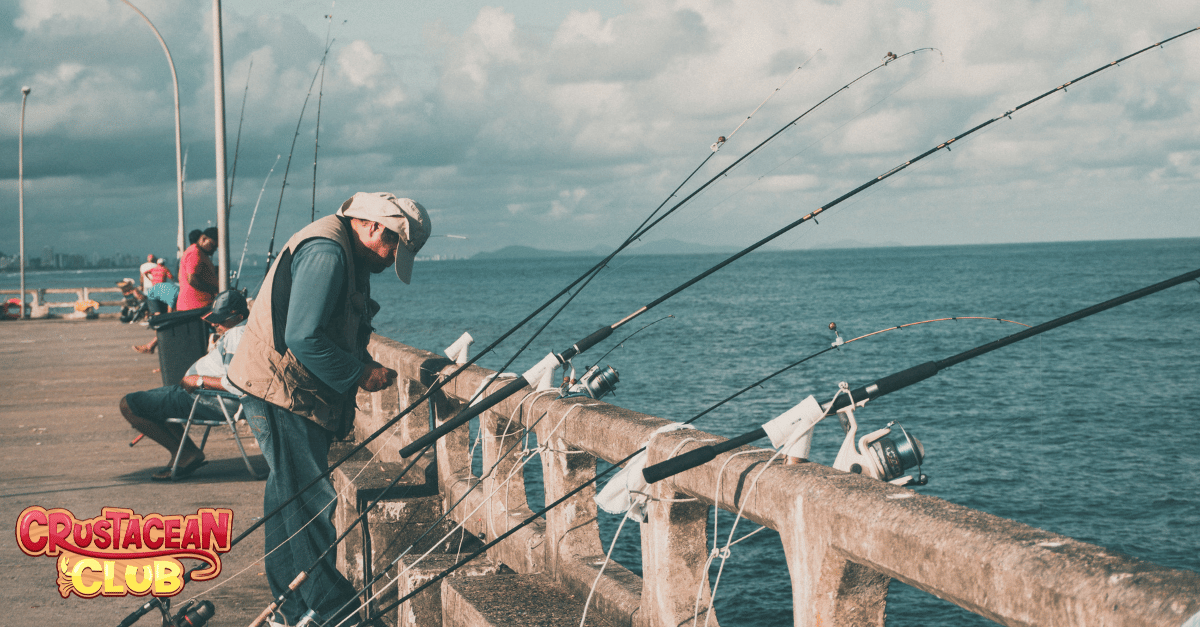 An image of people fishing of a pier 