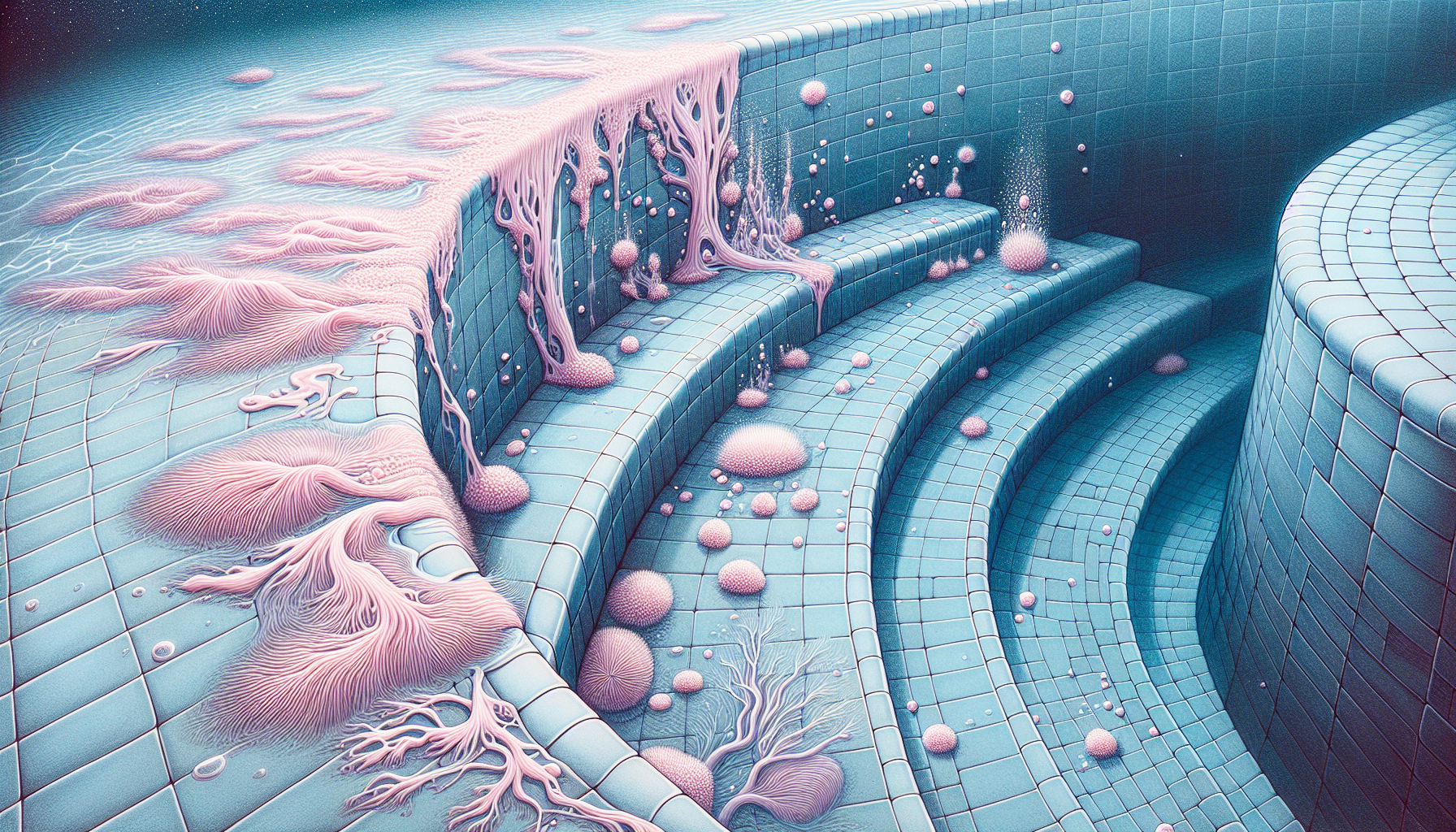 Illustration of pink algae in a pool