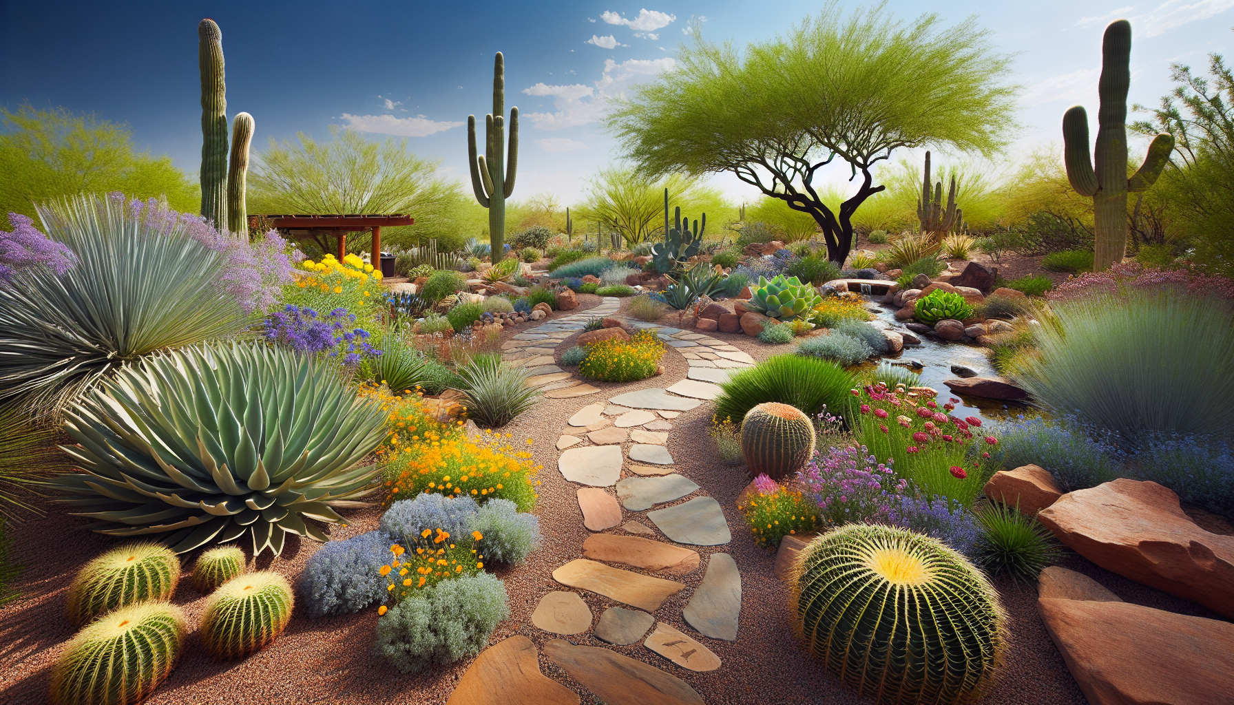Lush and vibrant xeriscape outdoor space