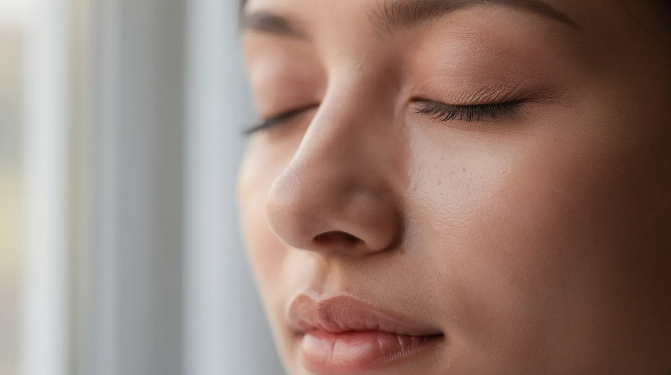 La imagen muestra el rostro de una persona con los ojos cerrados, enfocándose en la zona debajo de los ojos, donde se pueden observar las bolsas en los ojos iluminadas por una luz natural suave. Esta representación destaca la apariencia de la piel y la posible necesidad de un procedimiento como la blefaroplastia para eliminar las bolsas debajo de los ojos.