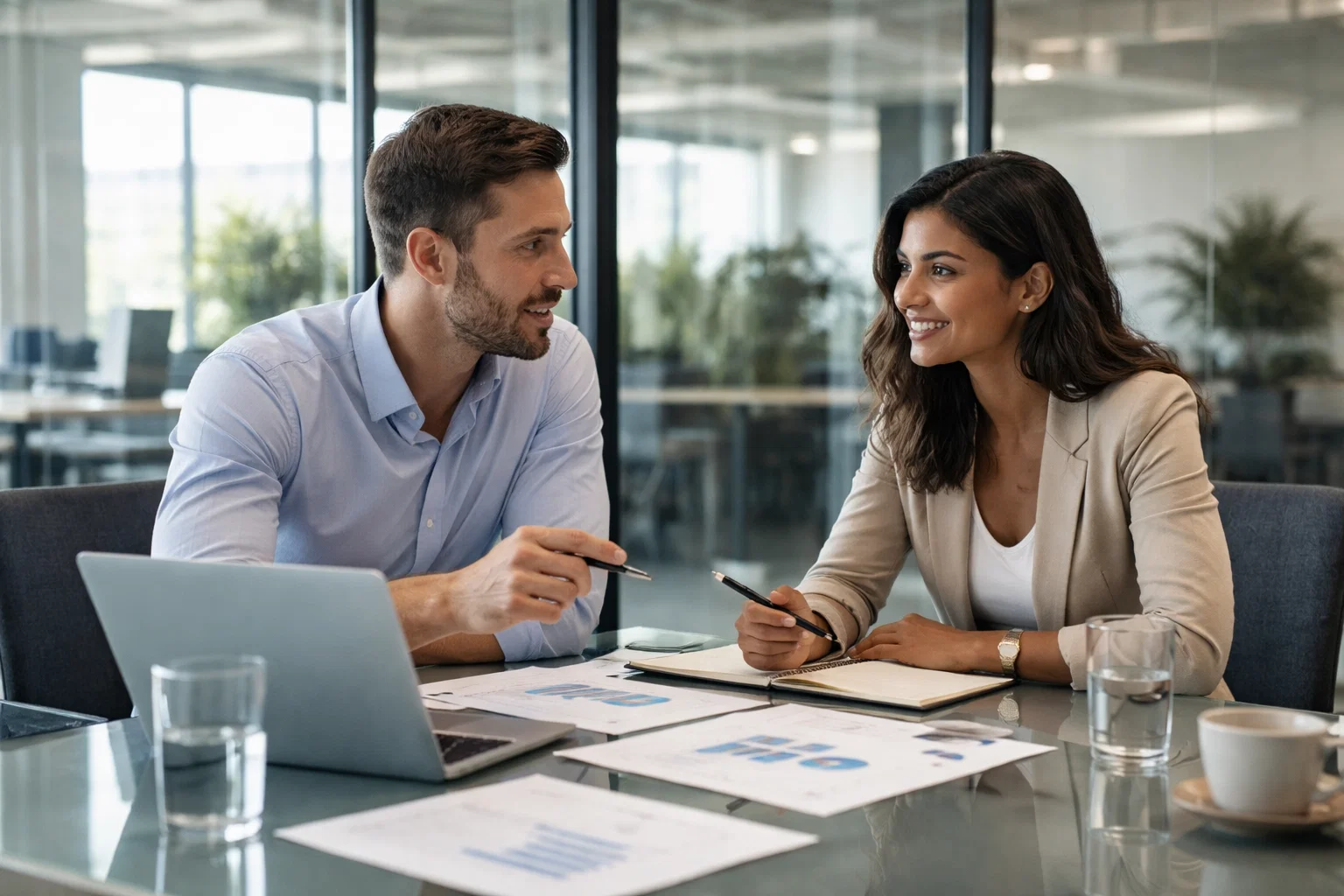 Consultants reviewing website analytics as part of a specialist SEO recruitment agency strategy session.