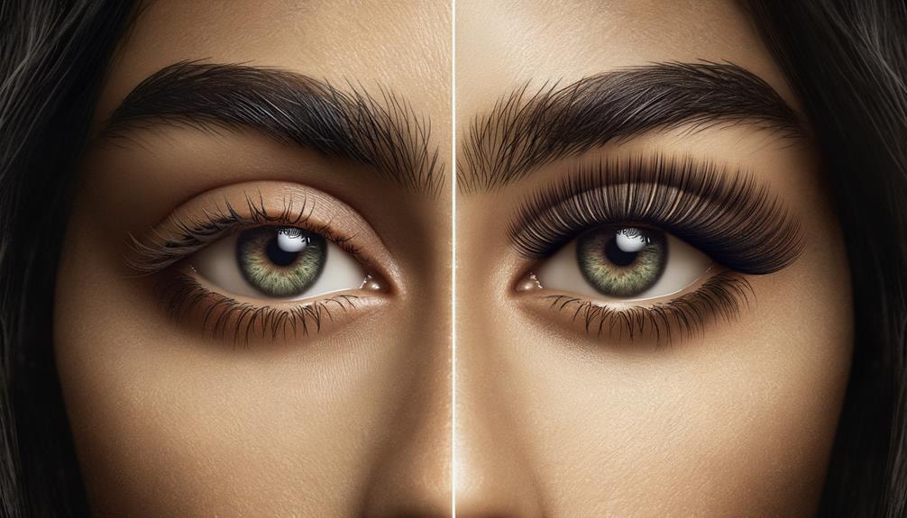 a side-by-side comparison image, featuring a detailed, close-up view of an eye with natural lashes and another with lifted lashes, subtly highlighting the difference between the two methods.