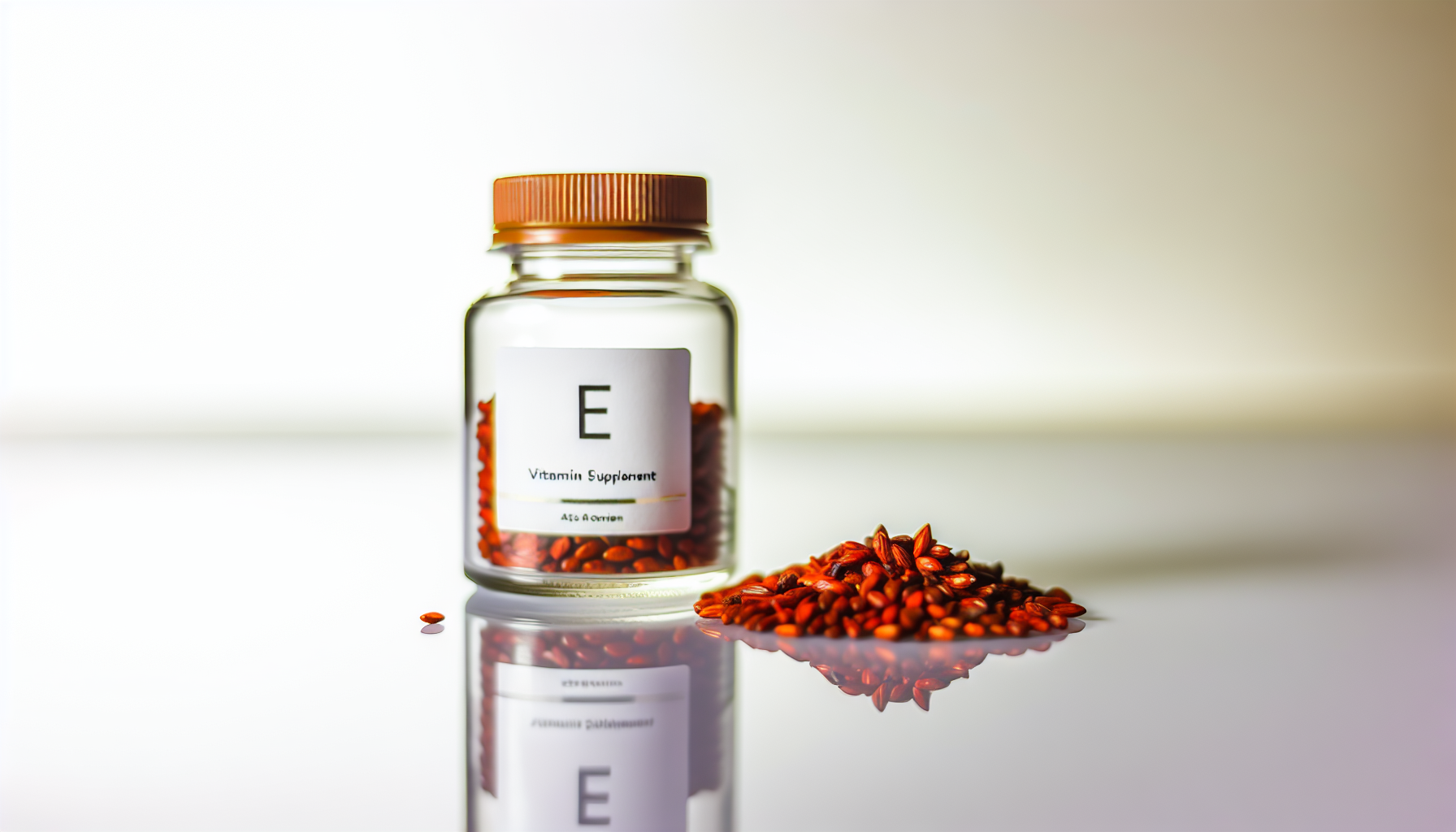 Bottle of vitamin E supplements and annatto seeds