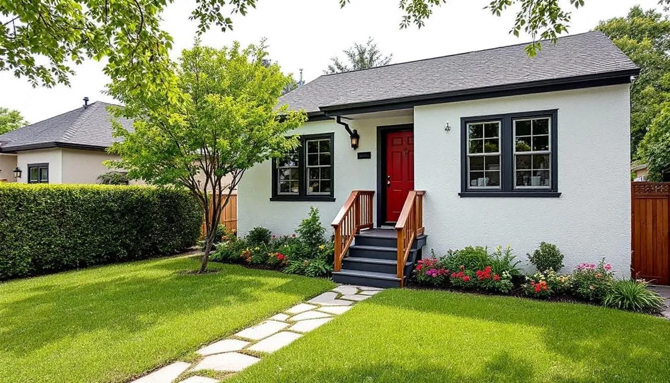 The image depicts an attractive rental property exterior, featuring a well-maintained landscape with lush greenery and colorful flowers, creating an inviting atmosphere. This appealing house is an example of a desirable location for potential tenants, showcasing the importance of aesthetics in rental property planning.