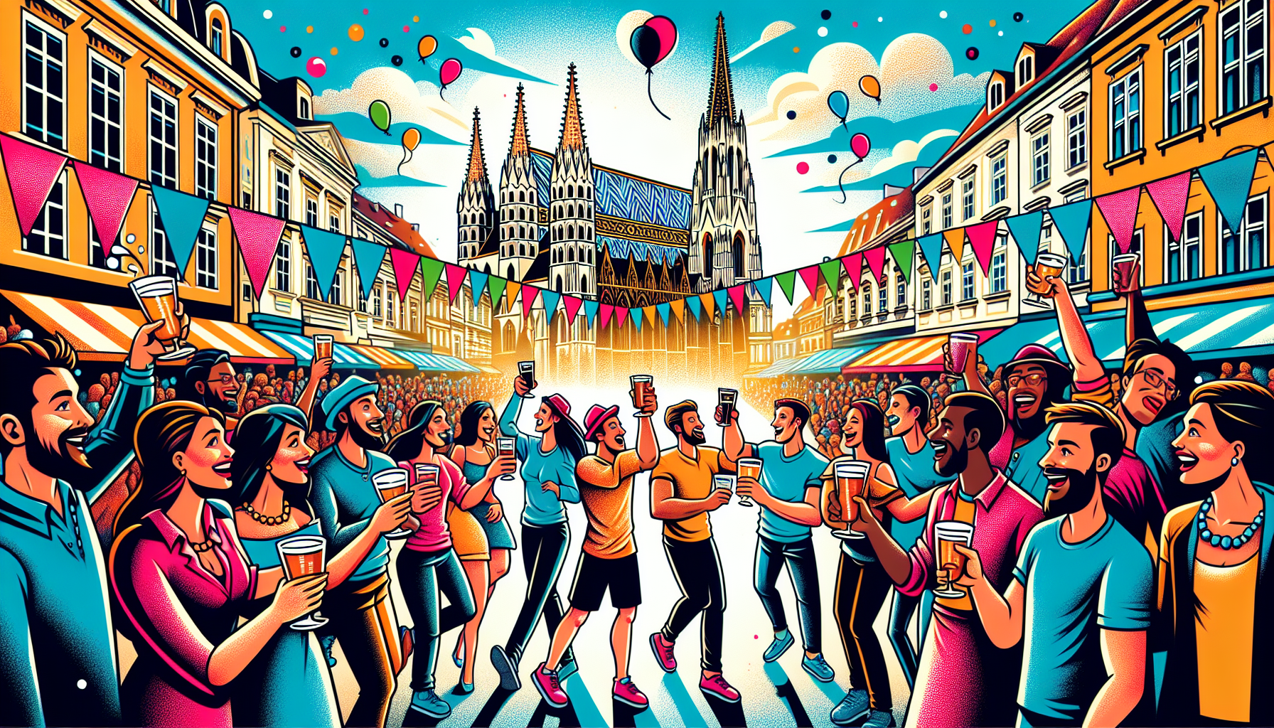An engaging illustration depicting a combined stag weekend experience in Vienna and Bratislava.