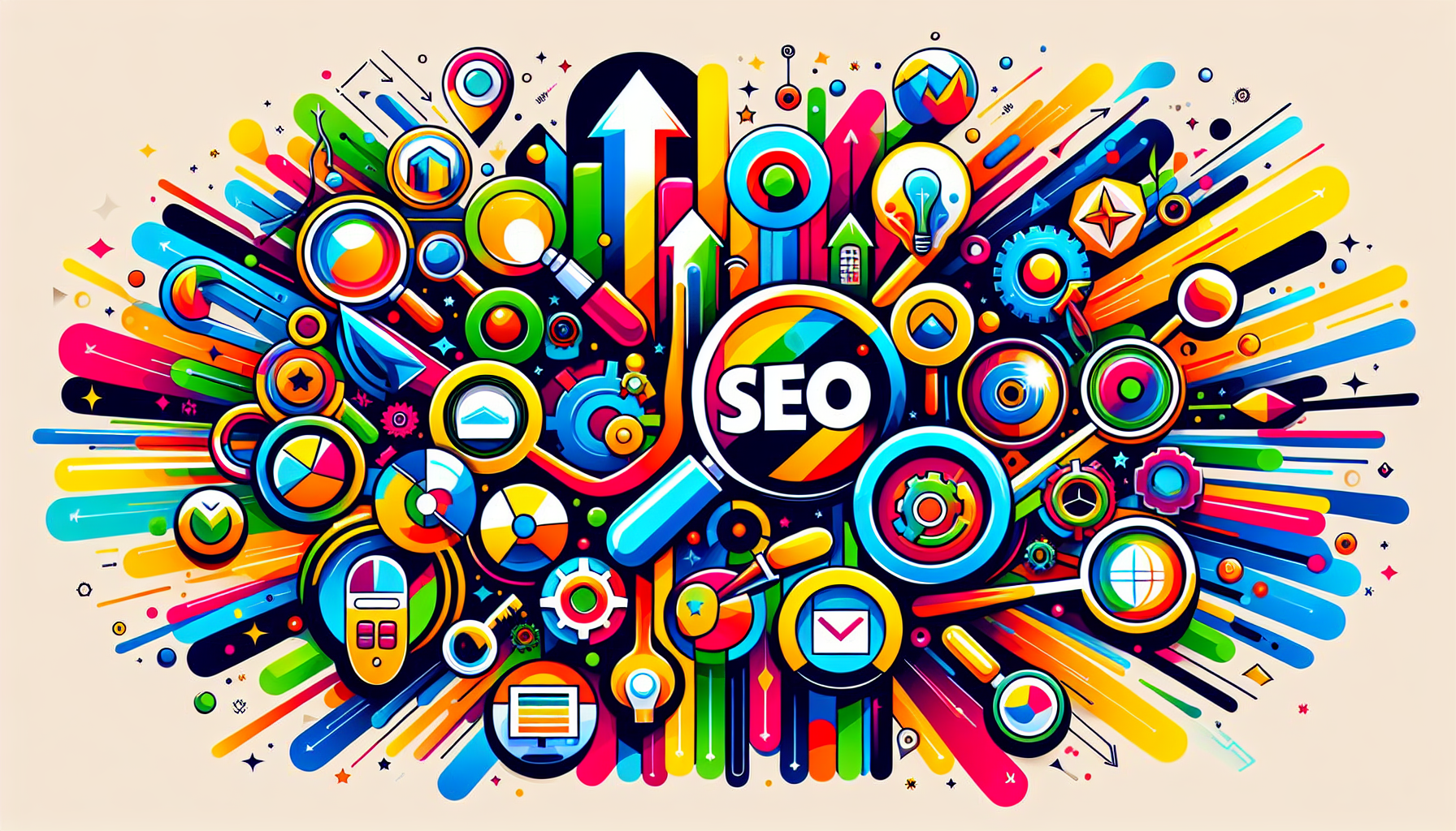 An illustration depicting various SEO tools and their functionalities.