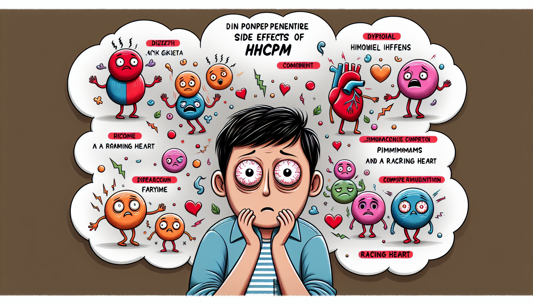 An illustration showing possible side effects of HHCPM.