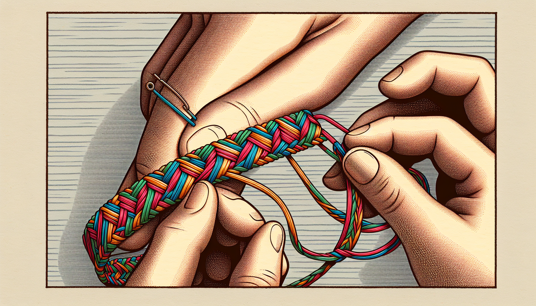 Illustration of securing and sealing a friendship bracelet