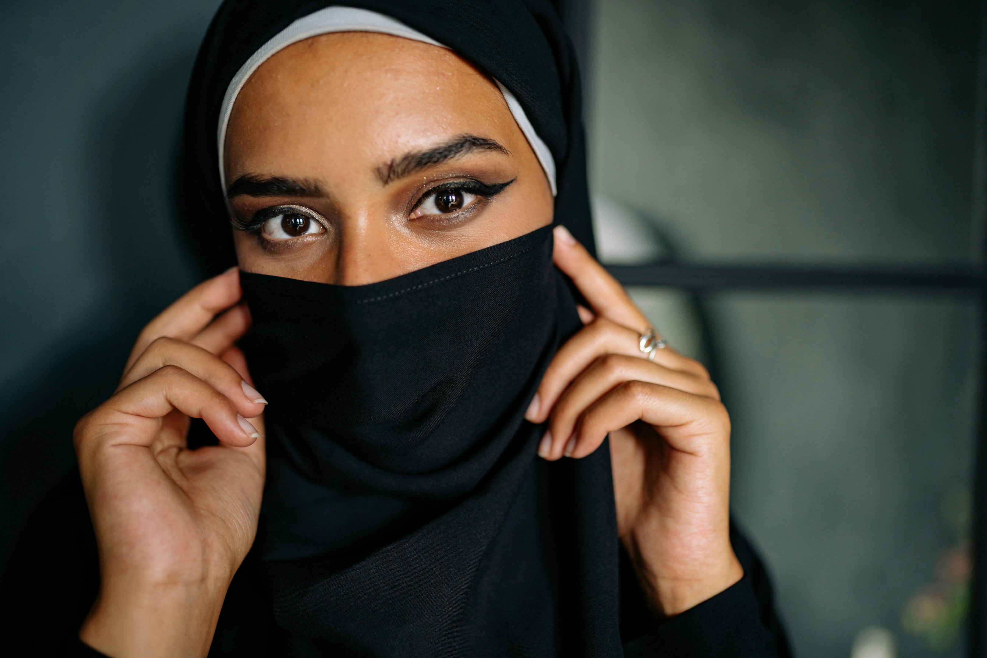 Closeup of a hijabi with eyeliner
