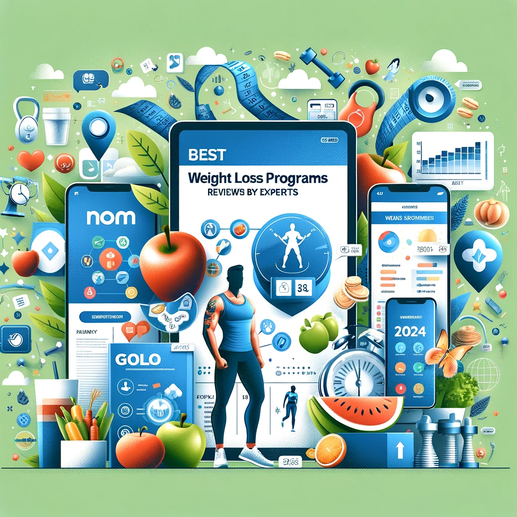 A collage representing the top weight loss programs including Noom and Golo