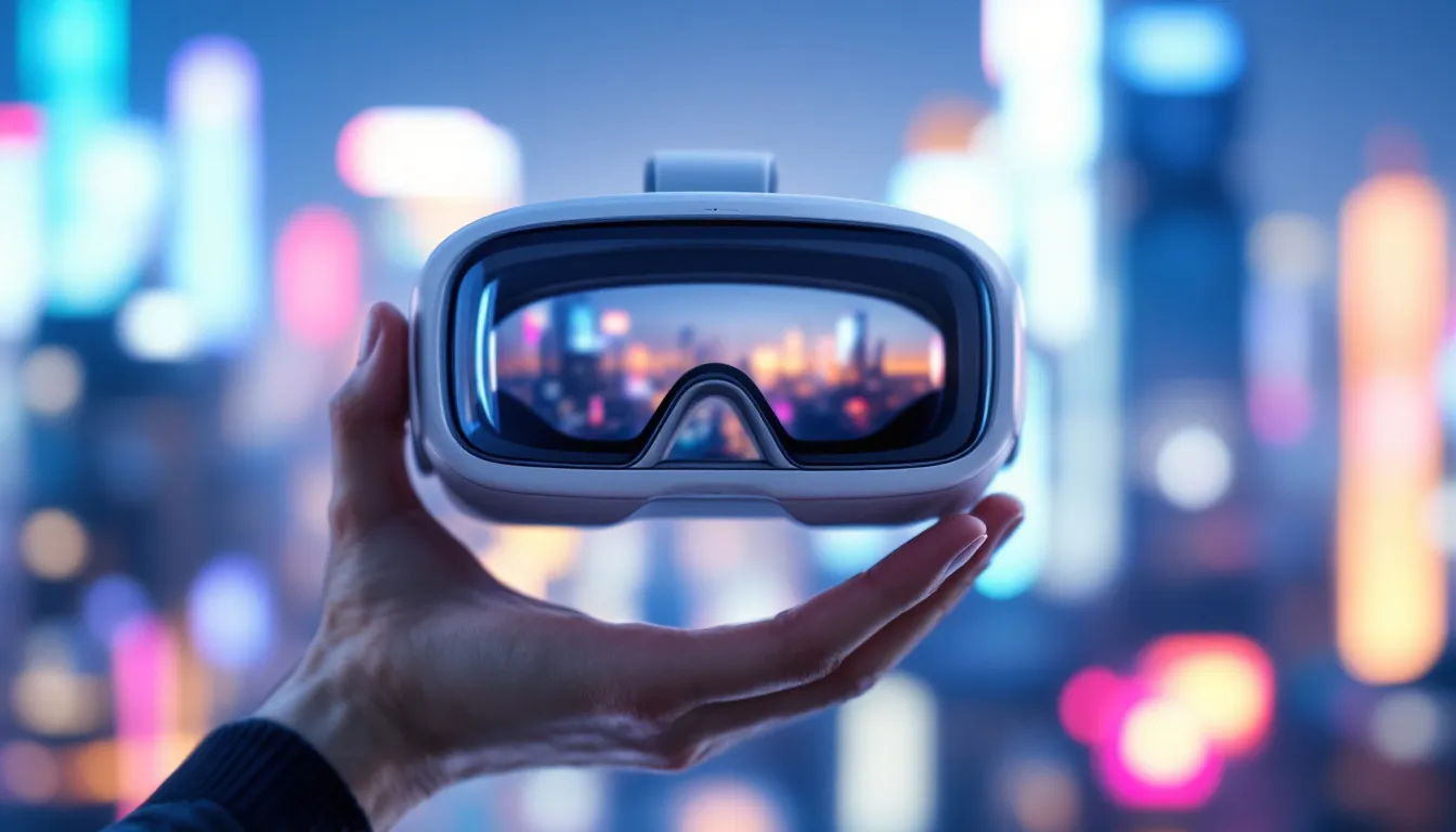 Das Mixed-Reality-Headset von Apple, Vision Pro, wird in der Hand gehalten.