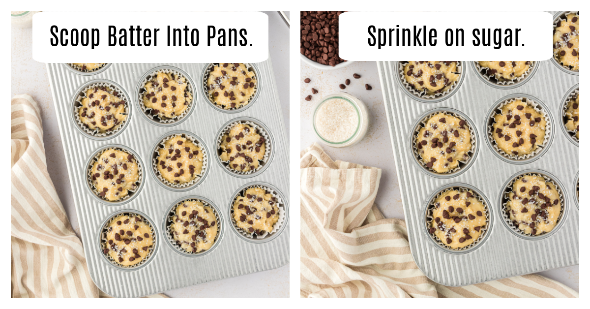 unbaked chocolate chip muffins in prepared muffin tin
