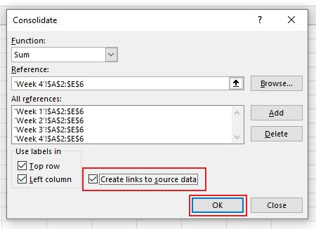 To create links to the source data, please check the "Create links to source data" box and click "Ok."