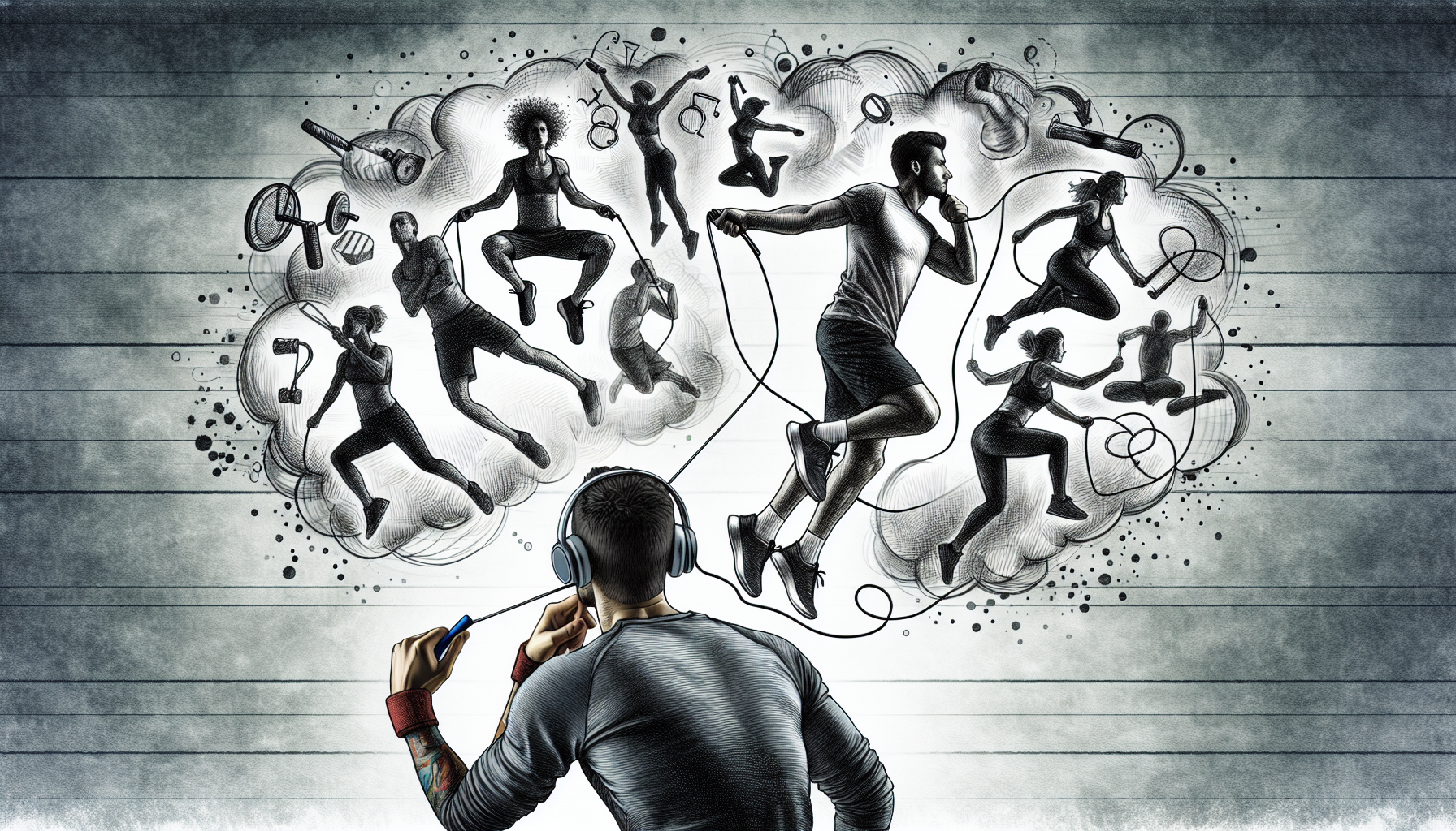 Creative illustration of a person designing a fun jump rope workout routine