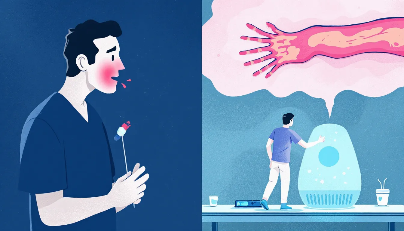 An illustration depicting the symptoms of cannabinoid hyperemesis syndrome.