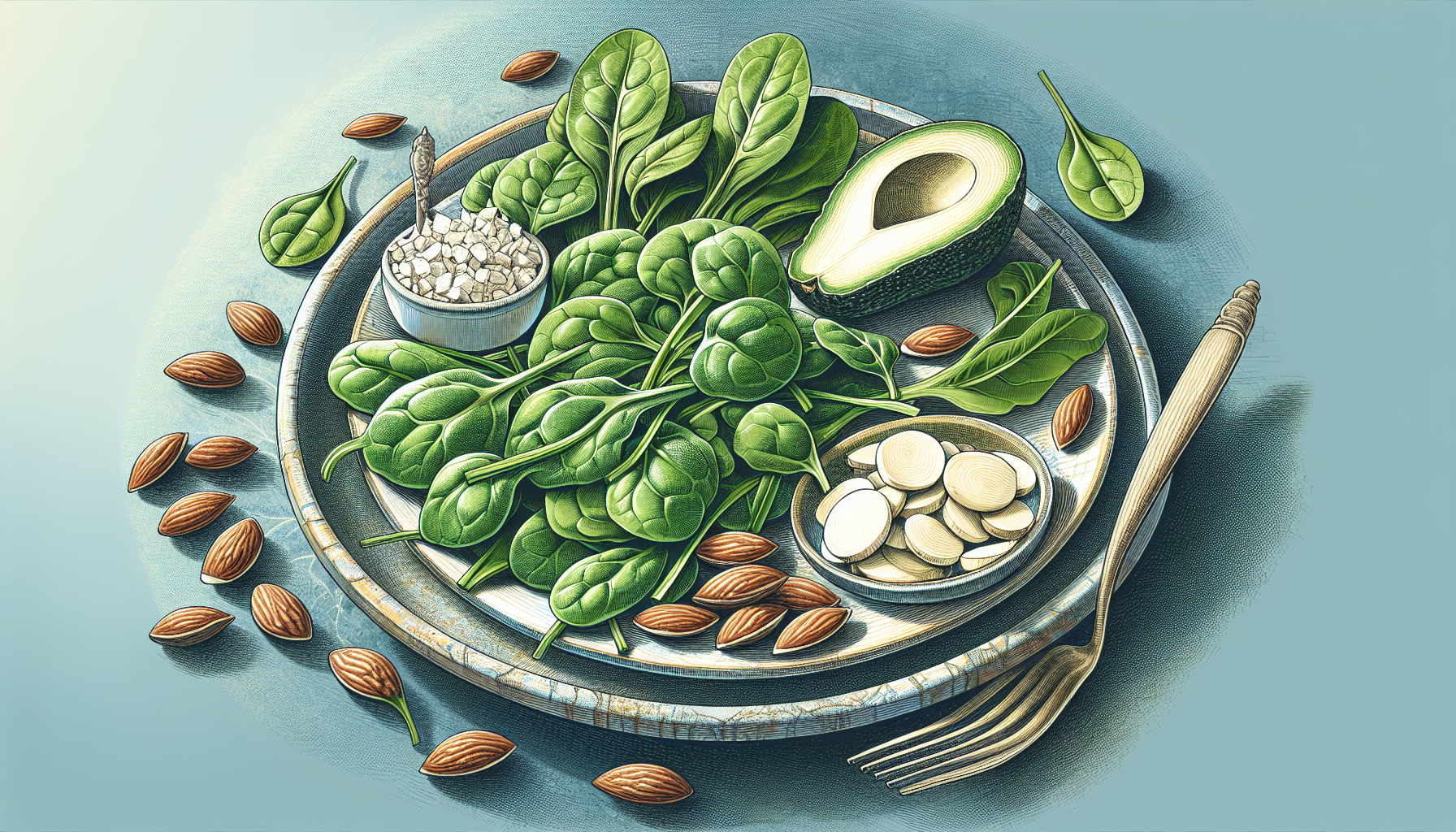 Illustration of a plate with magnesium-rich foods