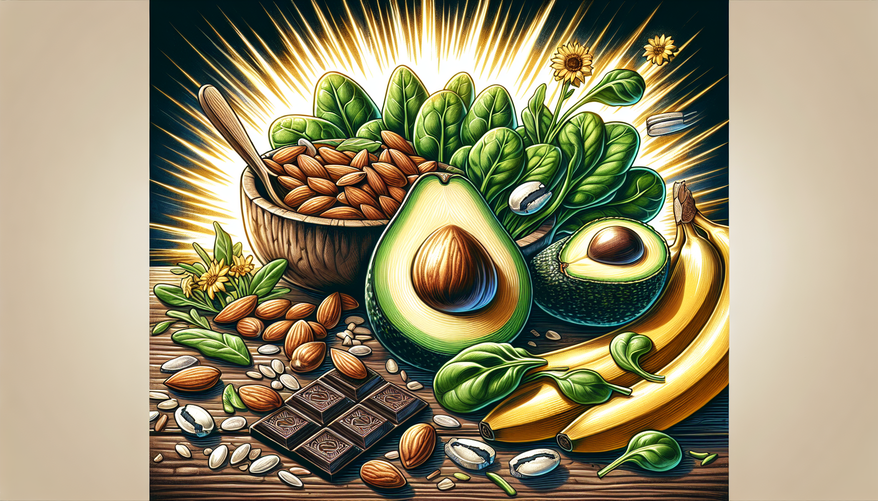 Illustration of magnesium-rich foods