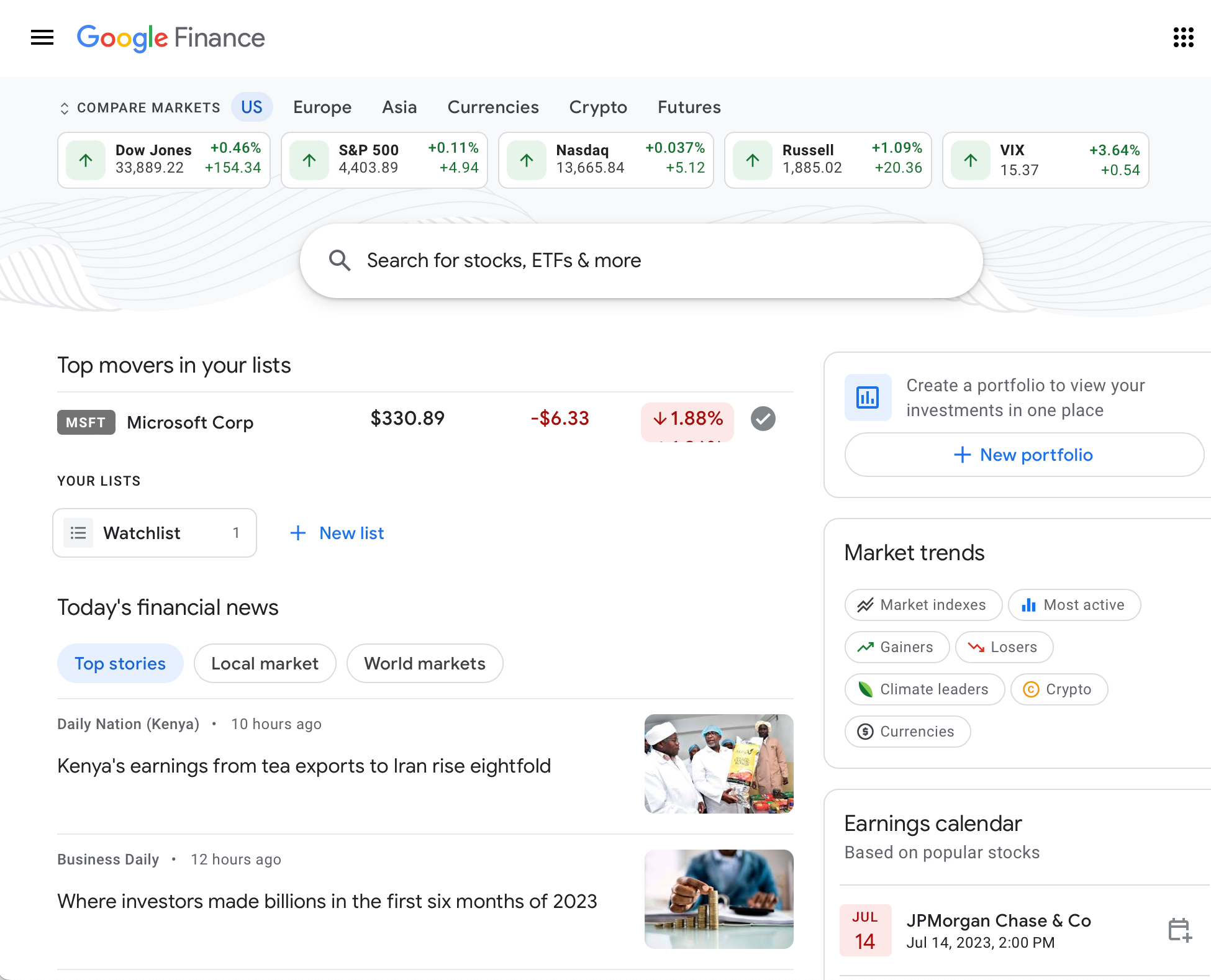 Google Finance for stock watchlists