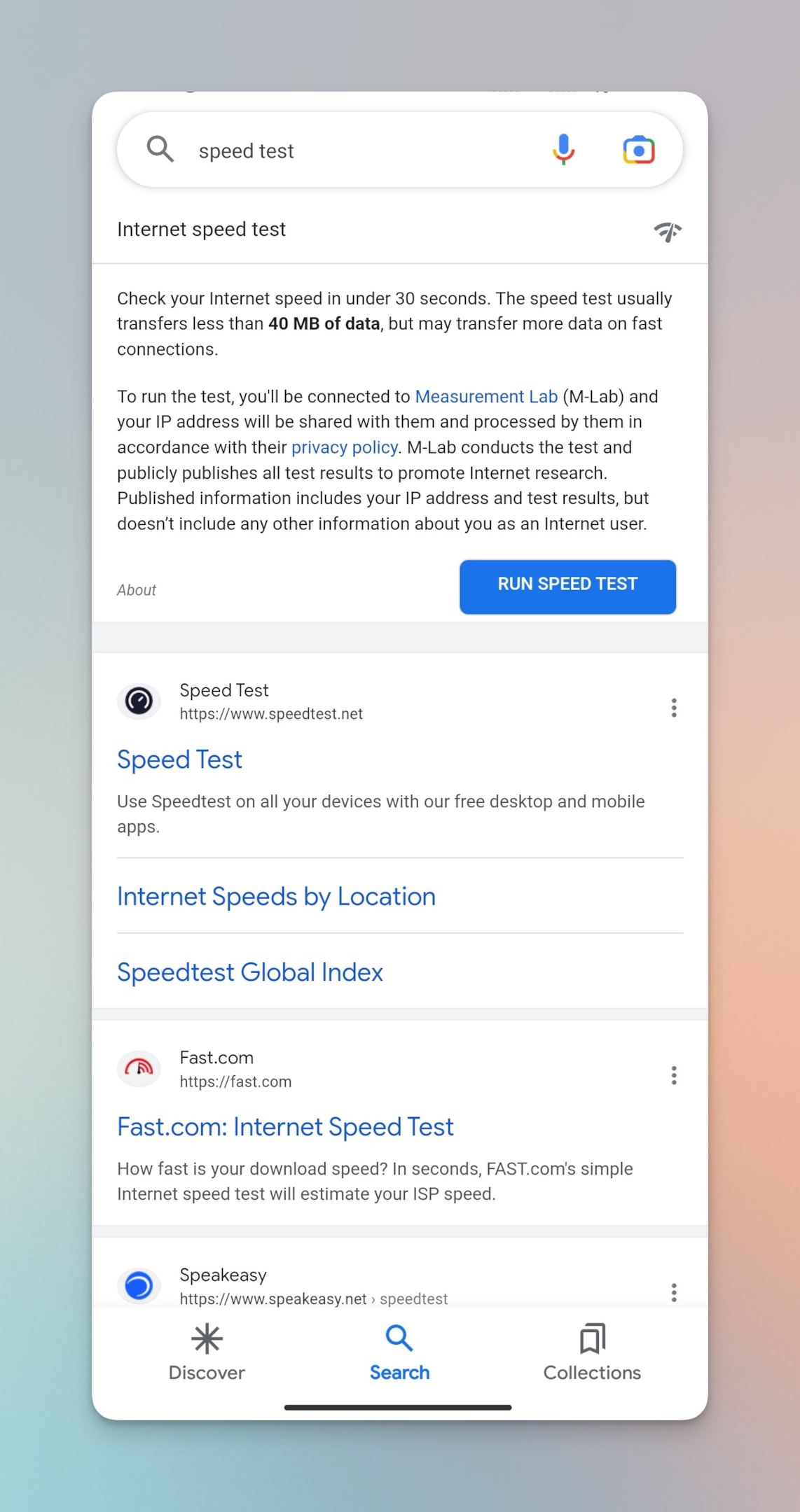 Remote.tools showing a screenshot of speed test on Google. This is to check if the internet speed is enough to login to Snapchat and eliminate matching credentials error