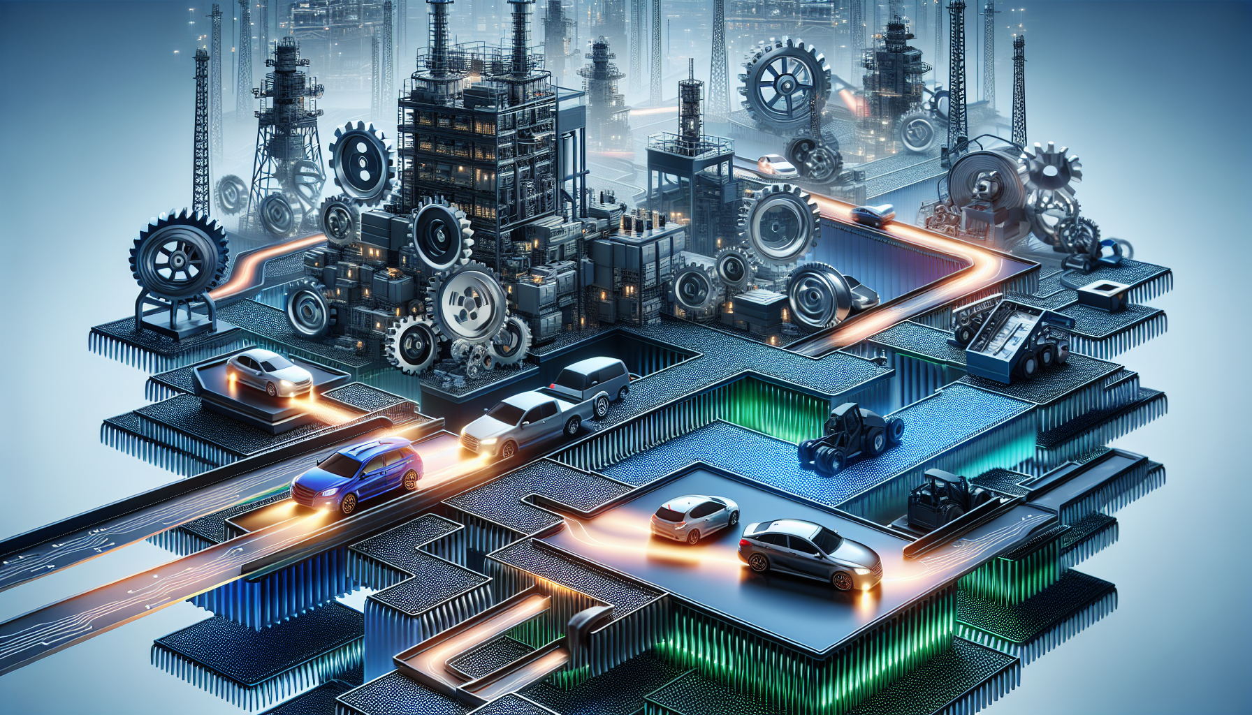 Illustration of automotive industry navigating chip shortage challenges