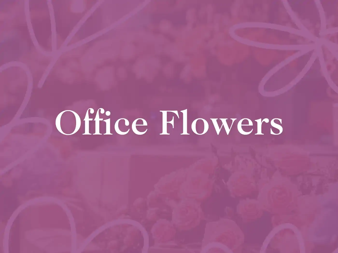Office Flowers text over a background of pink floral arrangements. Fabulous Flowers and Gifts - Office Flowers Collection.