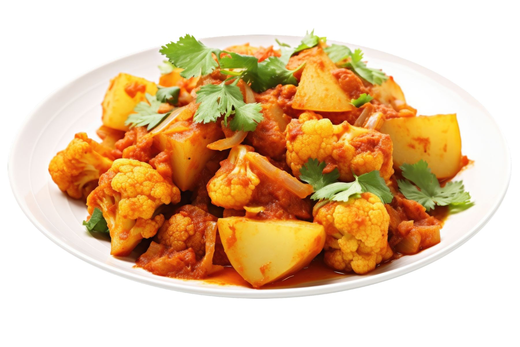 Delicious homemade Indian aloo gobi sabji, a classic staple dish with potatoes and cauliflower