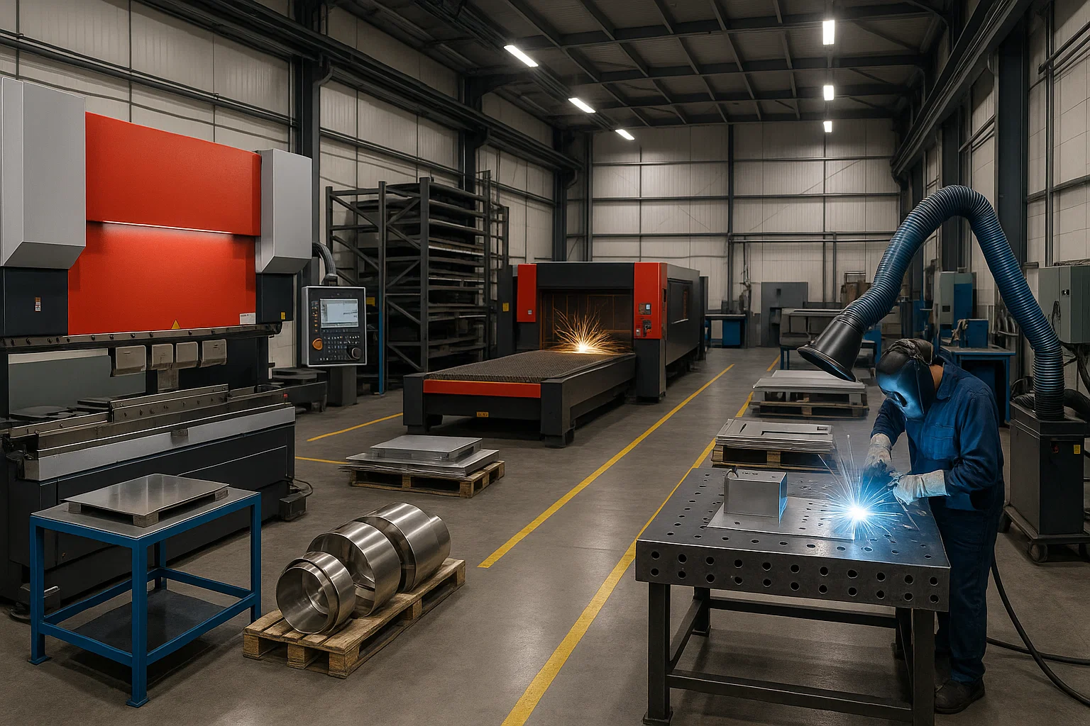 “Sheet metal fabrication workshop with in-house CNC and welding capabilities”
