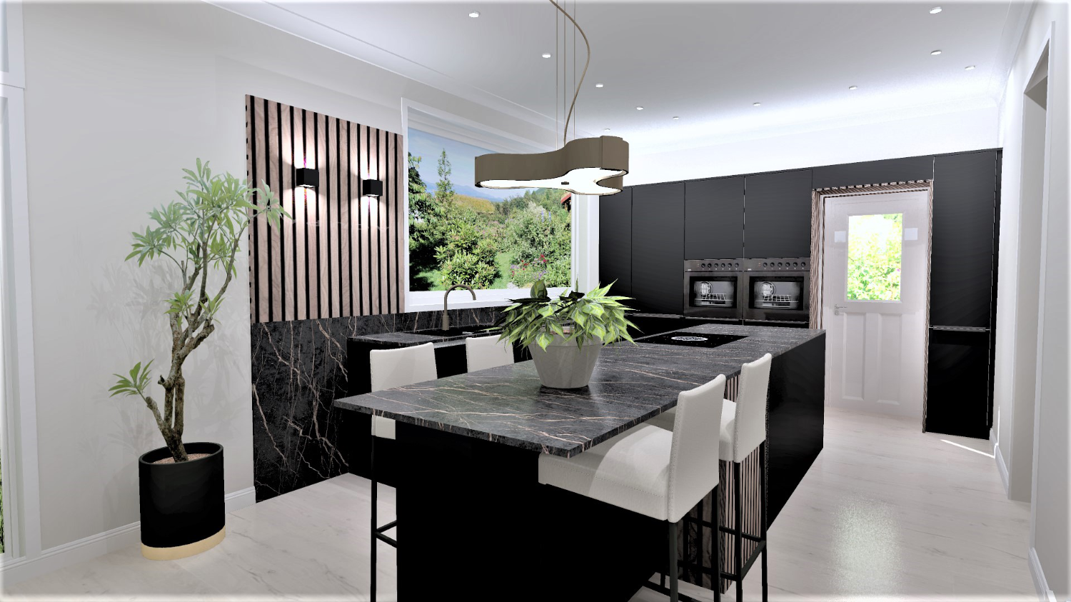 A statement kitchen lighting with pendant lighting, chandeliers and recessed lighting