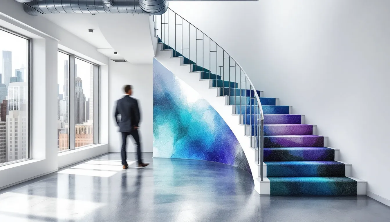 Custom stair runners displayed in a showroom in NJ.