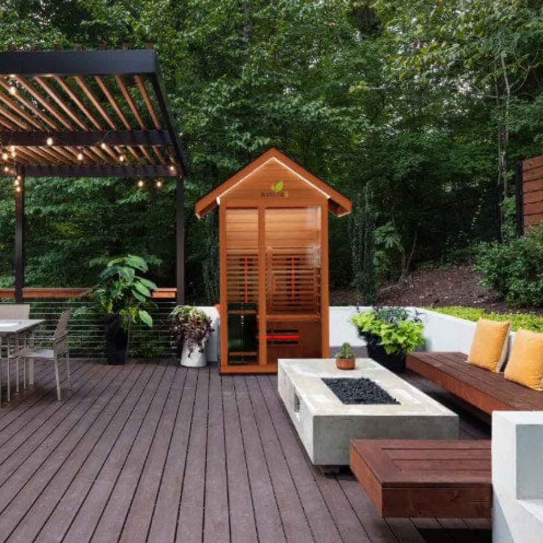 Image of one of the best outdoor saunas for patio, corresponding to the benefits of using an outdoor sauna.