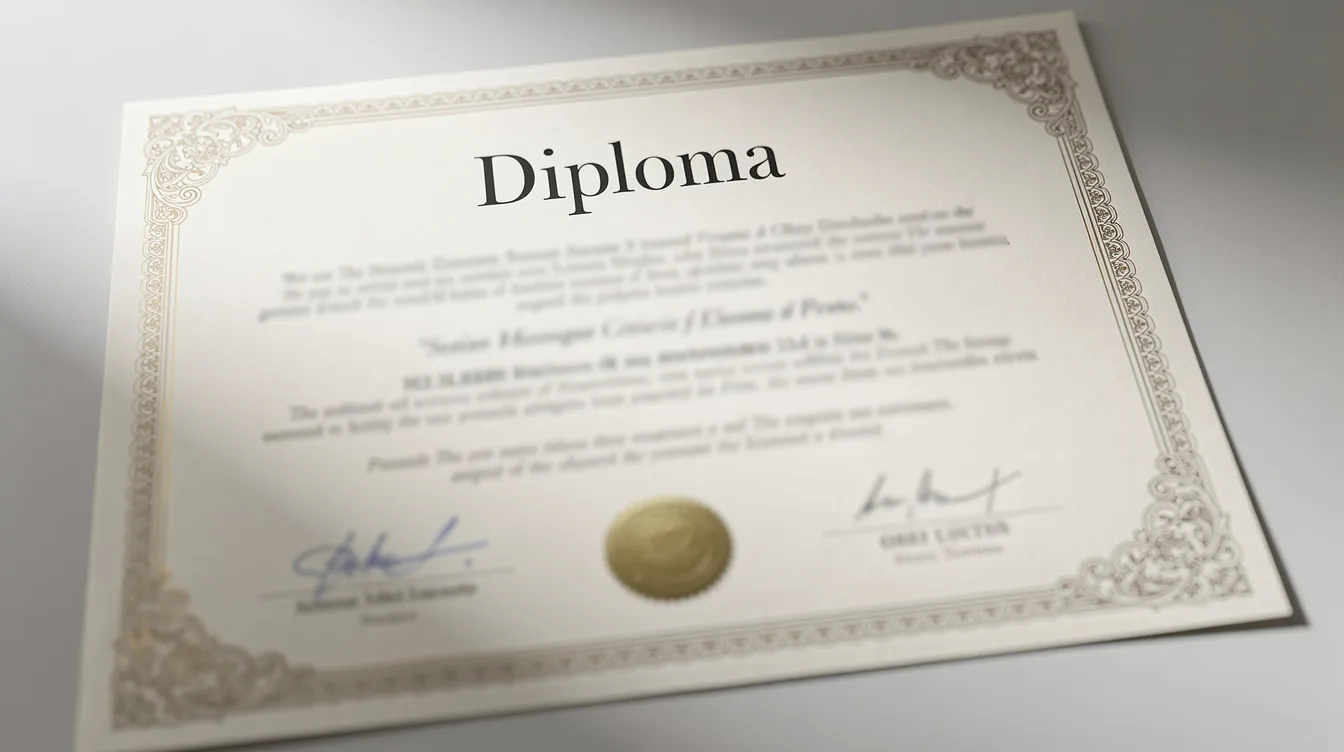 The image features a diploma prominently displayed, with all other text blurred out to emphasize the word "Diploma." The diploma is likely presented in a custom diploma cover that showcases quality and durability, perfect for celebrating important moments and achievements.
