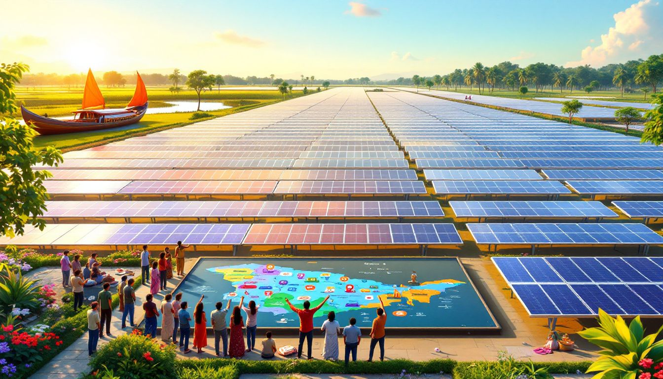 9aa5cecb 971c 419b 8b47 7250cdc98db1 Solar panels installed in an open area representing solar power business opportunities.